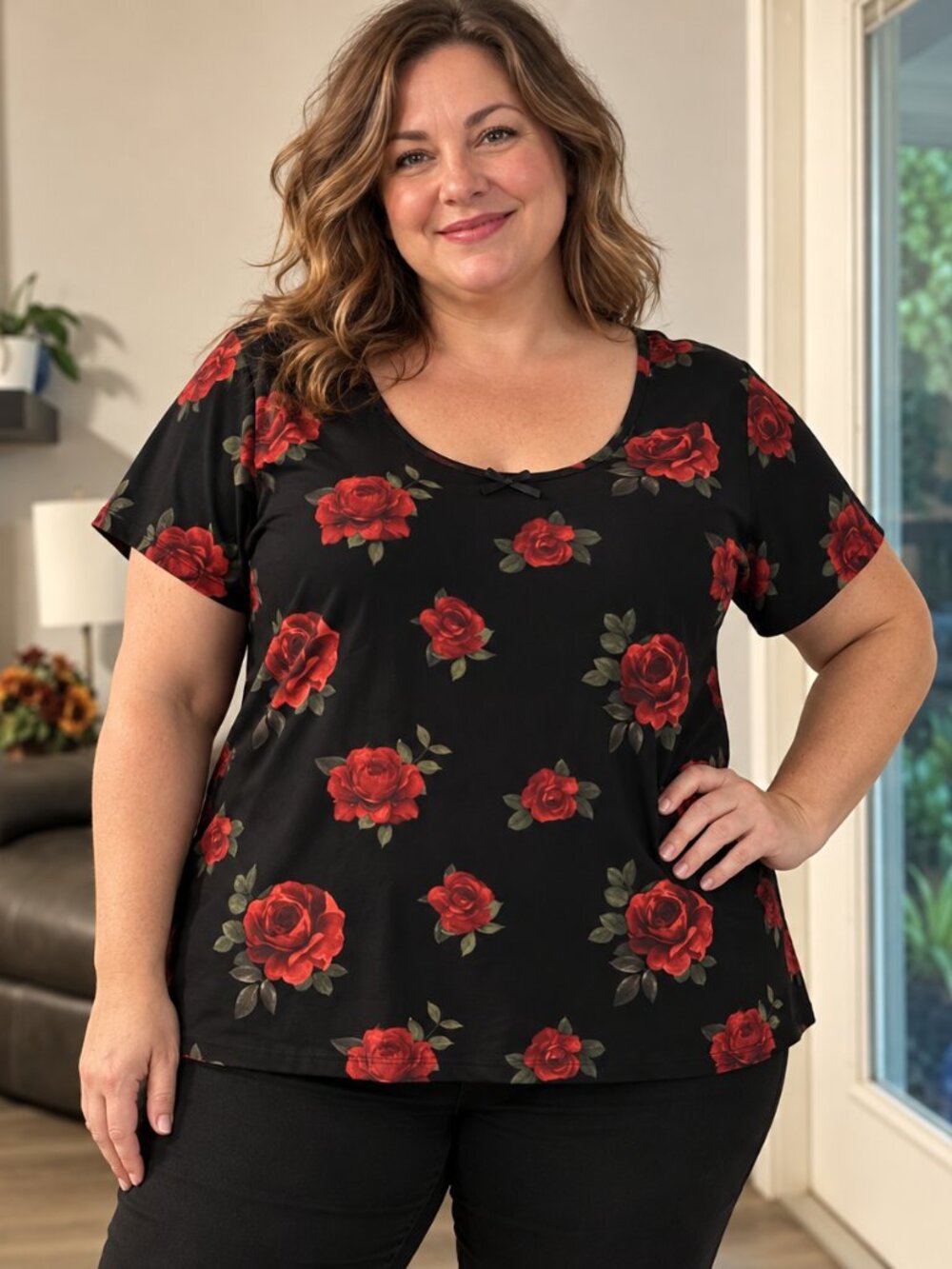 J for Justify Black Red Rose Floral Dress Size 1X - NWT